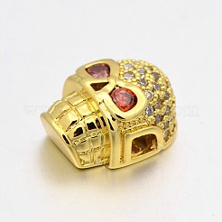 Fashionable Brass Micro Pave Cubic Zirconia Skull Hollow Beads&nbsp;ZIRC-J009-03G