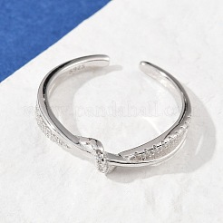 925 Sterling Silver Micro Pave Clear Cubic Zirconia Adjustable Cuff Rings for Women&nbsp;RJEW-G351-04P