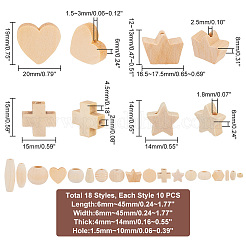 180Pcs 18 Styles Natural Wooden Beads&nbsp;WOOD-PH0002-38