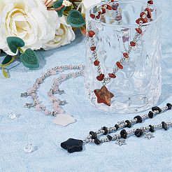 3Pcs 3 Colors Plastic & Alloy Star Pendant Necklaces with CCB Beaded Chains&nbsp;NJEW-FI0001-34
