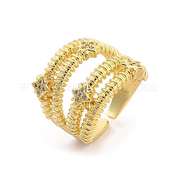 Rack Plating Brass Micro Pave Clear Cubic Zirconia Open Cuff Finger Rings for Women&nbsp;RJEW-M028-103G