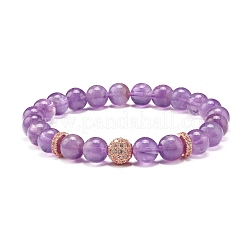 Natural Amethyst Round Beads Stretch Bracelets Set&nbsp;BJEW-JB06980-02