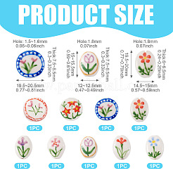 9Pcs 9 Styles Flower Theme Handmade Porcelain Beads&nbsp;PORC-TA0002-29
