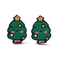 Christmas Printed Wooden Stud Earrings&nbsp;EJEW-D046-03