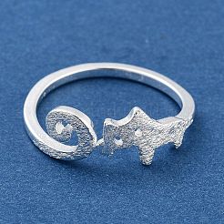Cat Shape Brass Cuff Rings for Women&nbsp;RJEW-F159-01S