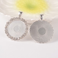 Flat Round Alloy Rhinestone Pendant Cabochon Settings&nbsp;ALRI-T351-01S
