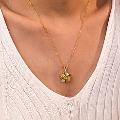 304 Stainless Steel Pave Clear Cubic Zirconia 5-Petal Flower Pendant Necklaces for Women&nbsp;WGB6F50-02