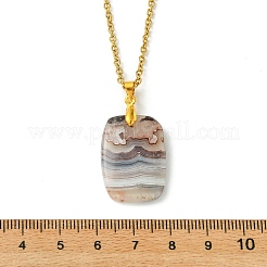 Natural Mexican Agate/Crazy Lace Agate Rectangle Pendant 304 Stainless Steel Cable Chain Necklaces&nbsp;NJEW-JN06210-01