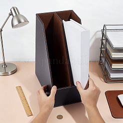 2-Compartment PU Leather & Wood Document Storage Rack&nbsp;AJEW-WH0817-170