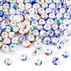 100Pcs 5 Styles Handmade Flower Printed Porcelain Ceramic Beads&nbsp;PORC-TA0001-42D