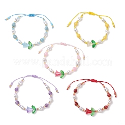 Natural Dyed Yellow Jade & Plastic Imitation Pearl Braided Bead Bracelets for Women&nbsp;BJEW-MZ00308