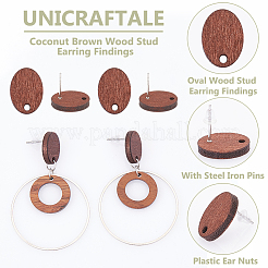 30Pcs Oval Wood Stud Earring Findings&nbsp;WOOD-UN0001-06