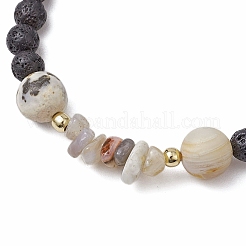 Natural Bamboo Leaf Agate with Natural Lava Rock Beaded Stretch Bracelets for Women&nbsp;BJEW-JB11130-07