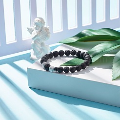Natural Lava Rock Round Beaded Stretch Bracelet with Howlite&nbsp;BJEW-JB07581-02
