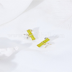 1 Pair Bamboo Joint Alloy Natural Hetian Jade Stud Earrings&nbsp;EJEW-LP0007-078