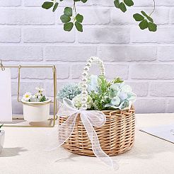 Wickerwork Baskets with Plastic Beaded Handle&nbsp;AJEW-CP0010-62