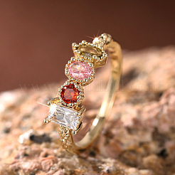 Oval & Horse Eye & Rectangle Brass with Colorful Cubic Zirconia Finger Rings&nbsp;FS-WGD0B16-01