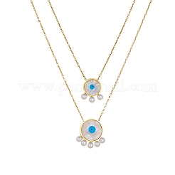 304 Stainless Steel Acrylic Blue Evil Eye Pendant Double Layer Necklaces for Women&nbsp;WG0980E-01