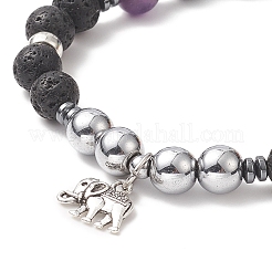 Chakra Theme Gemstone & Natural Lava Rock & Synthetic Hematite Beaded Stretch Bracelets for Women&nbsp;BJEW-JB09278-01
