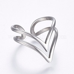 Tarnish Resistant Hollow 304 Stainless Steel Cuff Finger Rings&nbsp;RJEW-H126-46P-16mm