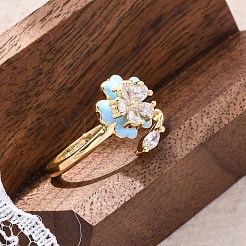 Brass Micro Pave Clear Cubic Zirconia Cuff Rings for Women&nbsp;RJEW-C118-09G