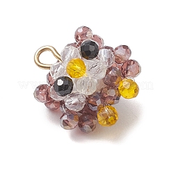 Faceted Round Natural Black Spinel and Glass Beaded Animal Pendants&nbsp;PALLOY-MZ01178-01