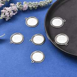 Tibetan Style Antique Silver Alloy Flat Round Pendant Cabochon Settings&nbsp;X-TIBEP-M022-34AS