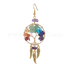 Gemstone Chips Beaded Tree of Life Chandelier Earrings&nbsp;EJEW-JE05152