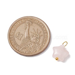 Natural Rose Quartz Star Charms with Brass Loops&nbsp;PALLOY-JF02733-01