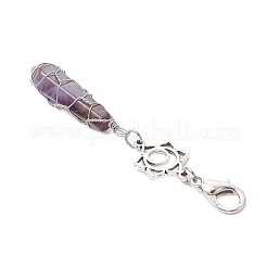 Chakra Copper Wire Wrapped Bullet Natural Quartz Crystal & Green Aventurine & Rose Quartz & Amethyst & Lapis Lazuli & Carnelian & Obsidian Pendant Decoration&nbsp;HJEW-JM03292