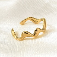 PVD Vacuum Plating 304 Stainless Steel Wave Open Cuff Ring for Women&nbsp;RJEW-C040-02G