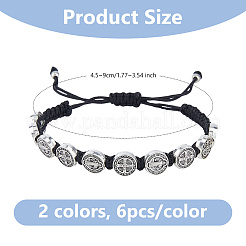 12Pcs 2 Colors Alloy Flat Round with St. Benedict Charm Beaded Bracelets&nbsp;BJEW-DC0001-33