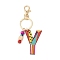 Wood Keychain, with Dye & Iron Key Ring, Letter Y, 11.6~12.1cm