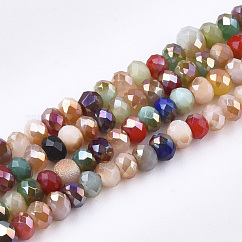 Electroplate Glass Beads Strands, AB Color, Faceted, Rondelle, Mixed Color, 3x2mm, Hole: 1mm, about 144~150pcs/strand, 35~37cm