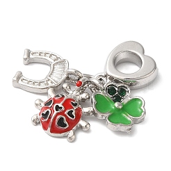 Rack Plating Alloy Emerald Rhinestone European Dangle Charms&nbsp;PALLOY-S189-24P