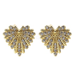 Heart Brass Micro Pave Clear Cubic Zirconia Stud Earrings&nbsp;EJEW-G433-02G