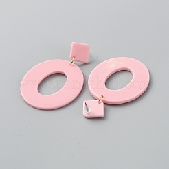 Acrylic Hollow Oval Dangle Stud Earrings with Steel Iron Pins for Women&nbsp;EJEW-WH0047-74E