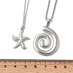 2Pcs 2 Styles 304 Stainless Steel Starfish Spiral Shell Shape Pendant Necklaces for Women&nbsp;NJEW-F358-01P