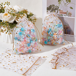 50Pcs Gold Stamping Moon & Star Organza Drawstring Gift Storage Bags&nbsp;OP-BBC0001-03C-01