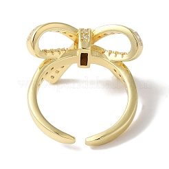 Bowknot Brass Micro Pave Clear Cubic Zirconia Open Cuff Rings for Women&nbsp;RJEW-C098-26G