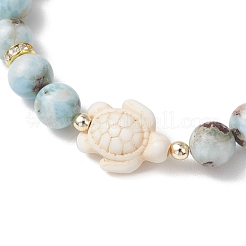 Natural Larimar Round Beads & Synthetic Turquoise Tortoise Beads Stretch Bracelets for Women Men&nbsp;BJEW-JB13558
