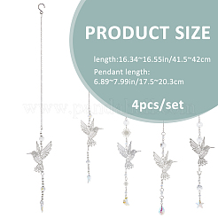 4Pcs Glass & Stainless Steel Hummingbird Hanging Suncatchers&nbsp;HJEW-FH00199