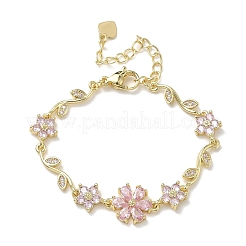 Brass Micro Pave Cubic Zirconia Link Chain Bracelets for Women&nbsp;BJEW-C156-04D-03G