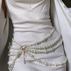 Alloy & Round Plastic Imitation Pearl Multi Layered Tassel Waist Chains for Beach Party&nbsp;WGD927B-01