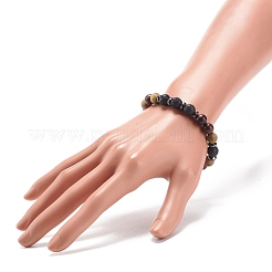 Natural Lava Rock & Wood Beaded Stretch Bracelet&nbsp;BJEW-JB08534-02