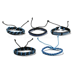 5Pcs 5 Style Adjustable Braided Imitation Leather Cord Bracelet Set with Waxed Cord for Men&nbsp;BJEW-F458-11