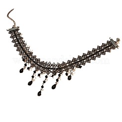 Gothic Style Spider Web Lace Alloy with Glass Teardrop Tassel Choker Necklaces for Women&nbsp;FS-WG111EC-01
