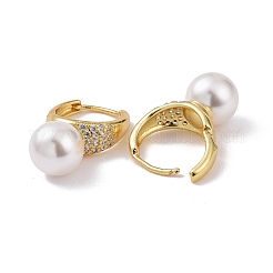 Plastic Pearl Hoop Earrings with Clear Cubic Zirconia&nbsp;KK-E033-13G