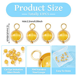 12Pcs Brass & Glass Imitation Cat Eye Round Charms&nbsp;PALLOY-TAC0237-02