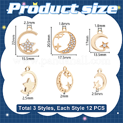 36Pcs 3 Styles Alloy Crystal Rhinestone Pendants&nbsp;ALRI-GA0001-14